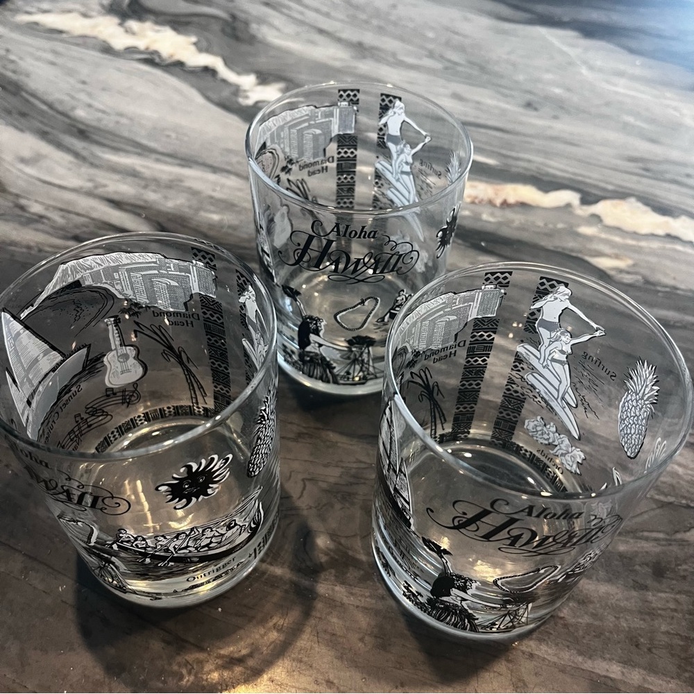 Vintage Federal Glass Aloha Hawaii Rocks Glasses Three Tiki Novelty Hula Mai Tai - Picture 7 of 8